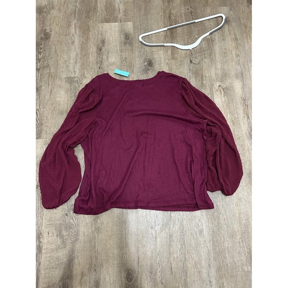 Maurices Burgundy Bishop Sleeve Dot Blouse Top Plus Size 2X - Picture 7 of 8